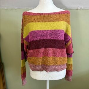 Free People Candyland Striped Off the Shoulder Cropped Sweater